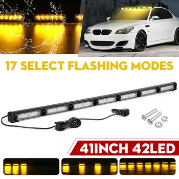 

42LED Amber 41'' Truck Car Emergency Safety Warning Alarm Lightbar Flash Strobe Light Bar 17 Flashing Patterns Waterproof 12/24V