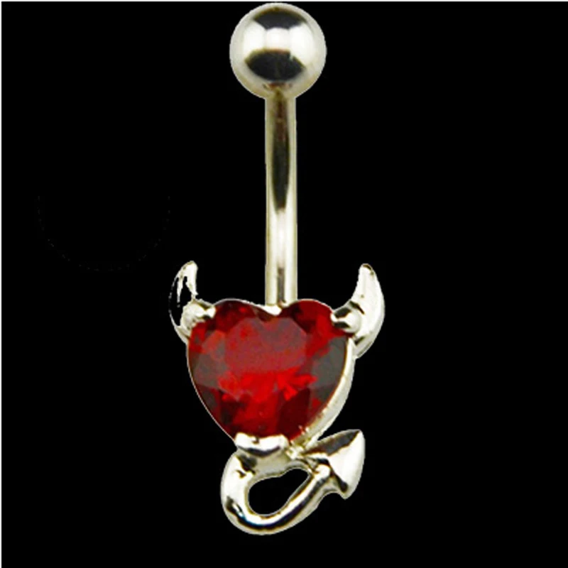 316L Stainless Garnet Heart Zircon Crystal Devil Belly Button Ring Navel Piercing Nombril Ombligo Body Jewelry 14g