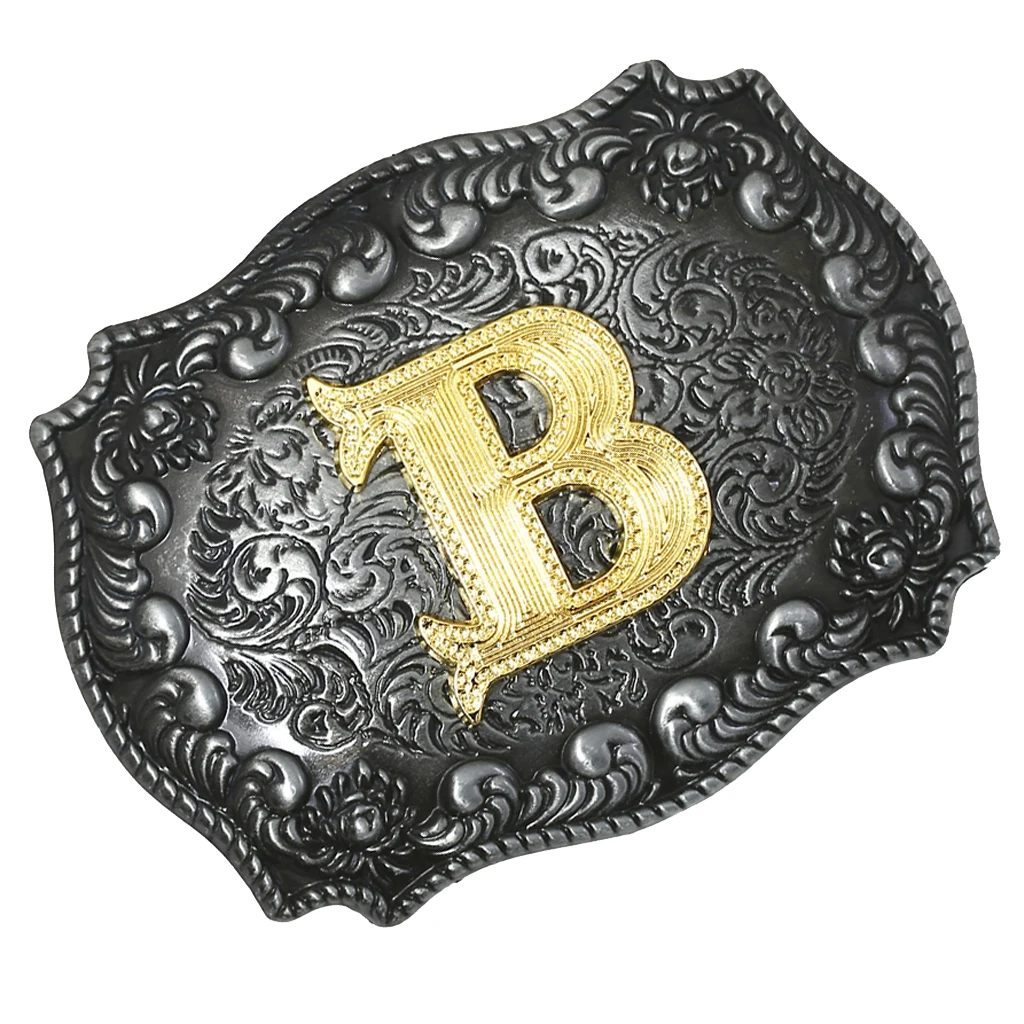 Luxurious Man Belt Buckle Novelty Women Cool Golden Initial Letters ABCDWXY-Z Mens Cowboy Waist Belt Buckle Indian Metal Buckle
