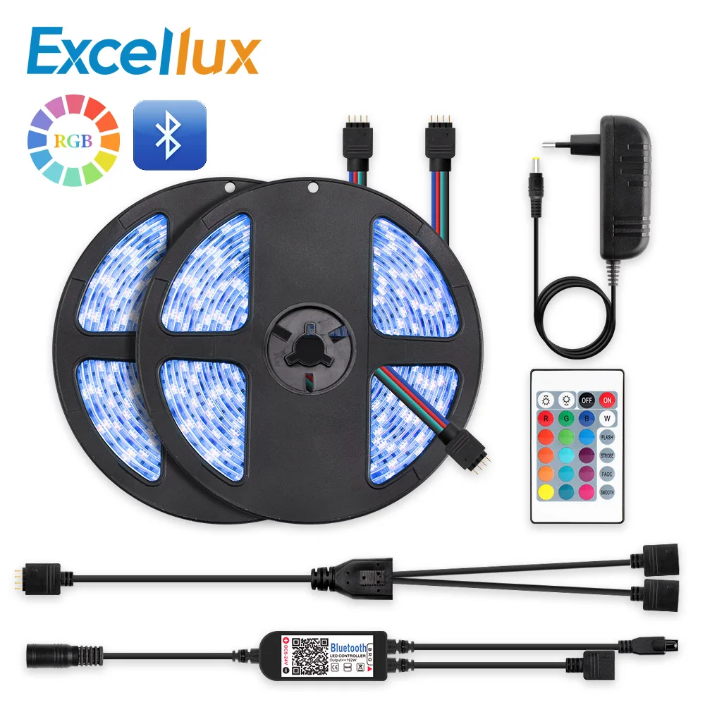 Светодиодный светильник RGB 5050 SMD 2835 гибкая лента fita светодиодный светильник RGB 5 м 10 м Bluetooth пульт дистанционного управления DC12V светодиодный декоративный