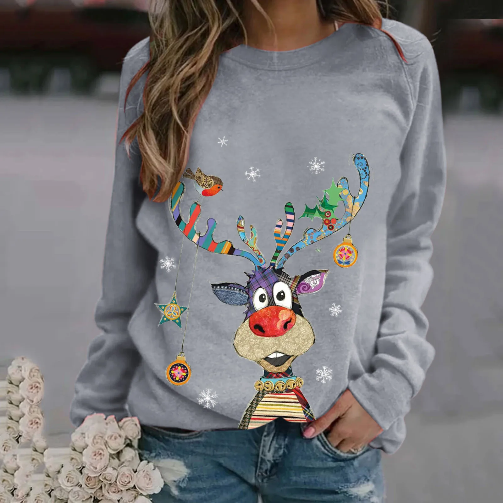Christmas Deer Printed Sweatshirts Fashion Women's Clothing Casual Long Sleeve O-Neck Pullover Tops Harajuku Ladies Sweatshirt 1
