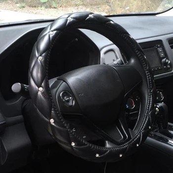 

1x Car Black Rhinestone Leather Steering Wheel Cover Comfortable Interior Parts