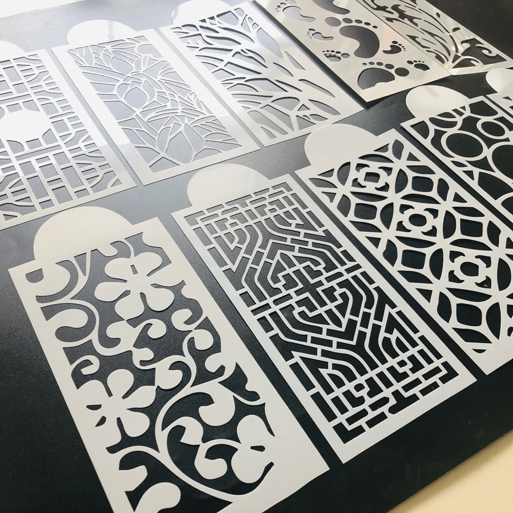 10pc Slimline Stencils Painting Templates for Scrapbook Cake Tile Furniture Wall Floor Decor Craft Draw Tracing Stencils