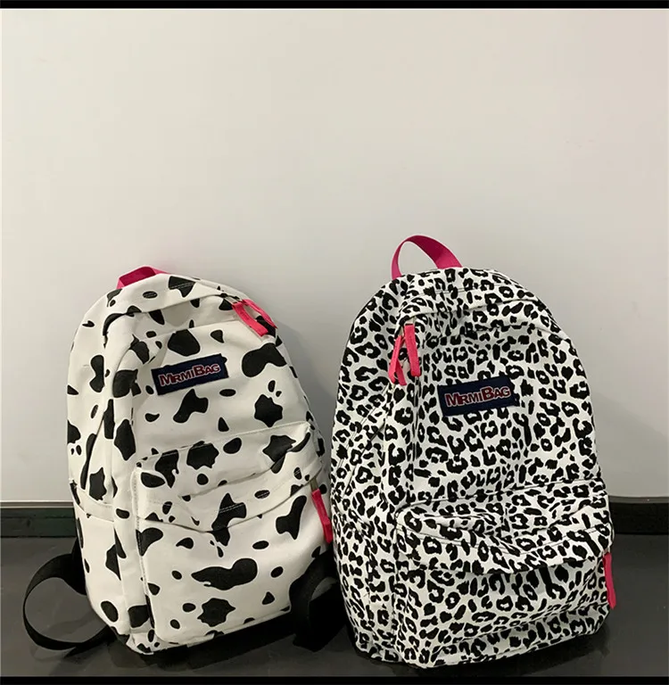 Women's Backpacks Leopard Pattern Canvas Students School Bags for Women Teenager 2021 Casual Travel Female Backpack Schoolbag