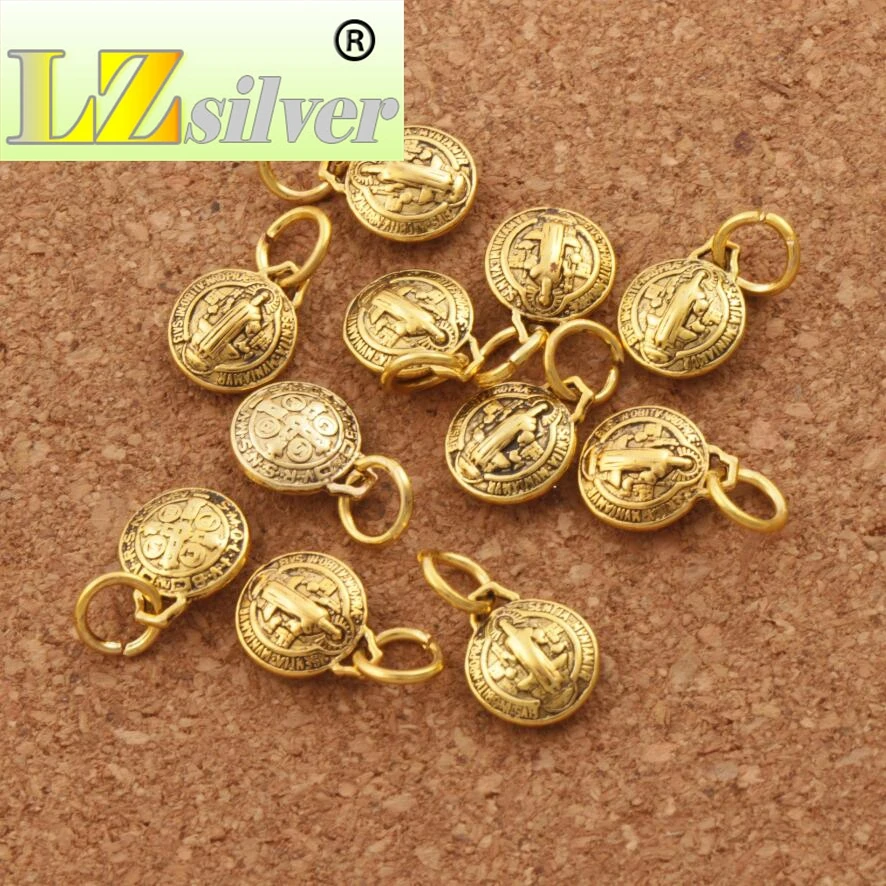 3D Saint Benedict Medal Cross Charm Beads the Protector 12X10mm 120PCS Zinc Alloy Bronze  Pendants T1765