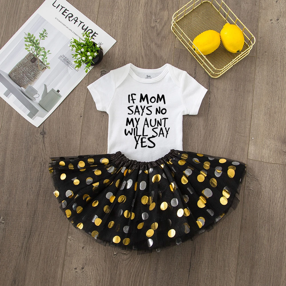 R102-SQPWHYBK- Летнее платье для маленьких девочек с надписью «My Mom Say No My Tet Will Say Yes» комплекты из 2 предметов комбинезон с юбкой-пачкой комплект одежды для малыша - Цвет: R102-SQPWHYBK-