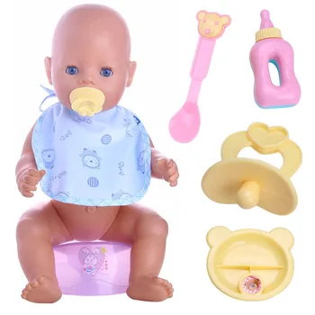 

5 Pcs/Set (Milk Bottle+Forks+Nipple+Dinner Plate) Simulated Doll Tableware For 18 Inch American Doll&43 Cm Baby Doll Toy