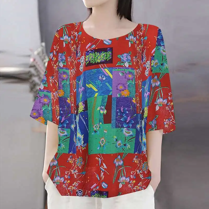

Plus Size Tunic Women's Floral Blouse Summer Work Blusas Female O Neck Half Sleeve Casual Tops 2020 Bohemian Fashion Print Tops