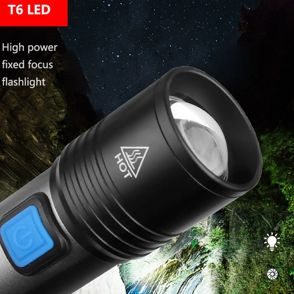 Super Bright LED Flashlight Zoomable USB Recharge Light Hiking Camping Portable Light Super Bright T6 LED T6 Flashlight