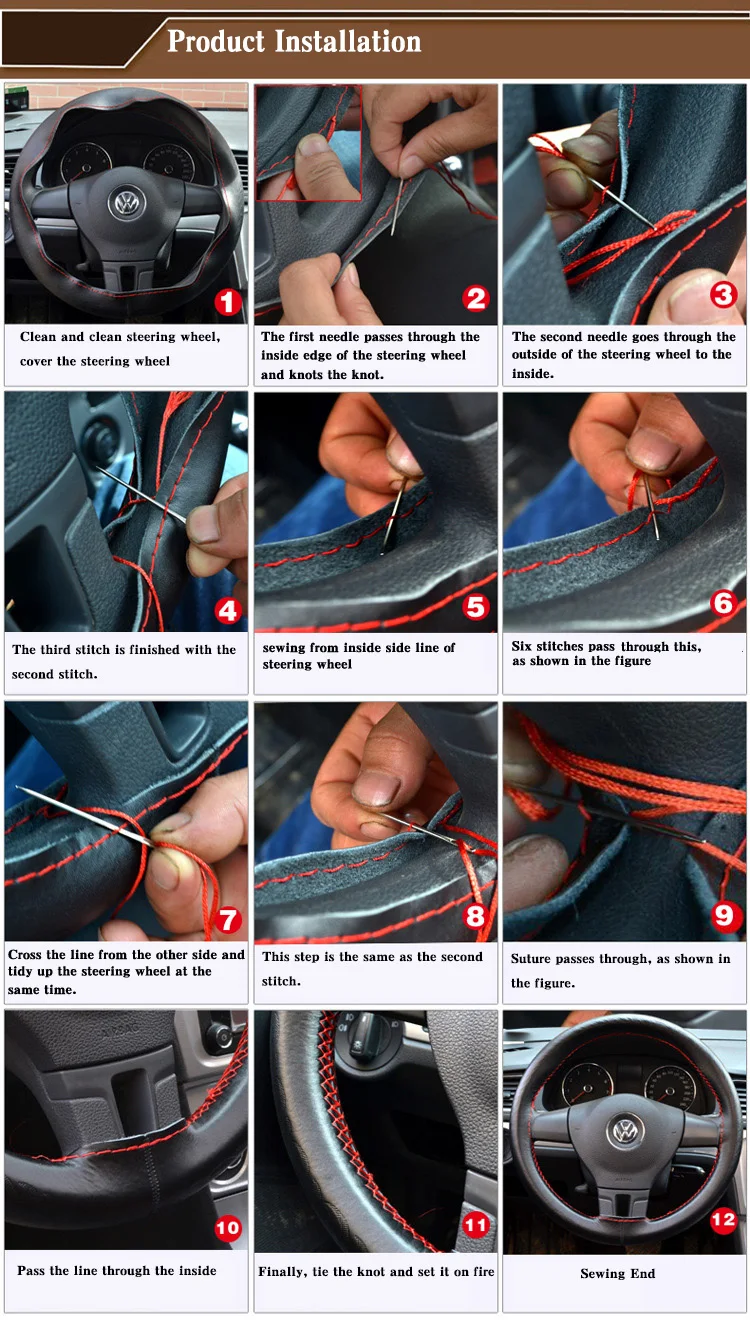 DIY натуральная кожа чехол рулевого колеса автомобиля мягкая воловья оплетка Автомобильная стрелка нить 38 см рулевое колесо аксессуары для интерьера
