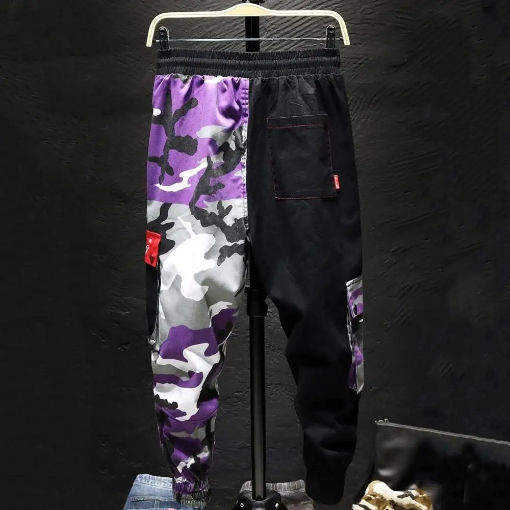 Skup Cargo spodnie kamuflaż mężczyźni Patchwork Hip hop luźne biegaczy z kieszenią w stylu streetwear spodnie do kostek Techwear