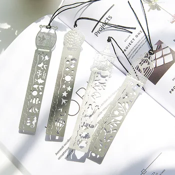 

4 PC Hollow Classical Metal Ruler Bookmark Creative Student Gift Antique Gift Retro Stationery Steel Ruler Ruler and Bookmark