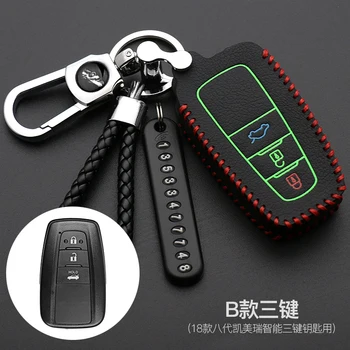 

3 Buttons Leather Key Cases Fob Keychain Cover For Toyota Camry 2017 2018 CHR CH-R Prius Corolla RAV4 Smart Keys Car Styling