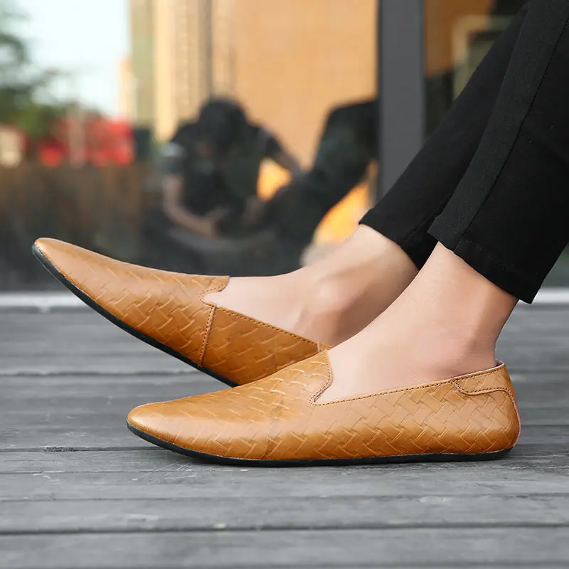 

High Top Leather Men Casual Shoes Luxury Brand Mens Loafers Black Moccasins Boys Formal Shoes 2020 Autumn New Designer Footwear