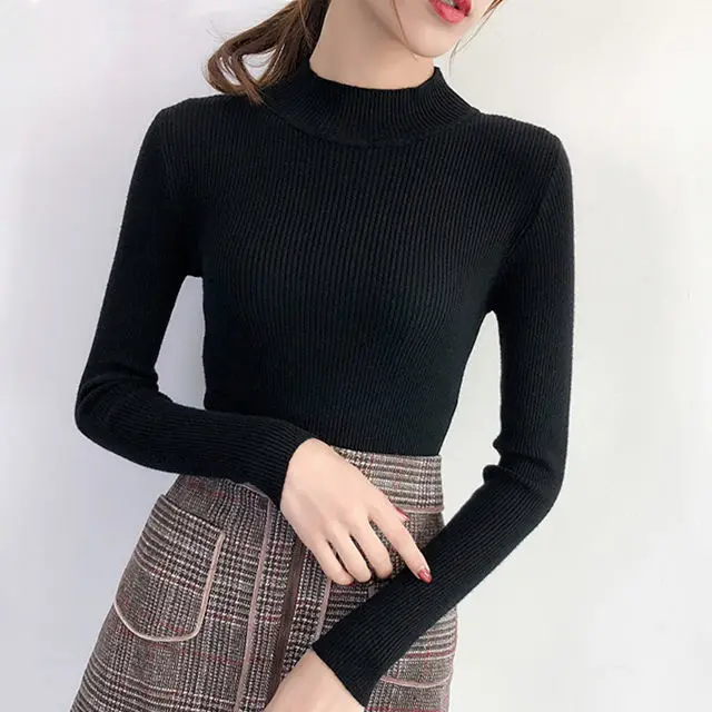 Woman Sweaters Autumn Winter Slim-Fit Turtleneck Top Sweater Inner Wearing Women's Clothing Gas Black | Женская одежда