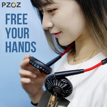 

PZOZ USB Portable Fan Hands-free Neck Fan Hanging Rechargeable Mini Sports Fans 3 Gears Wearable Sport Fan 360° Adjustment Fans