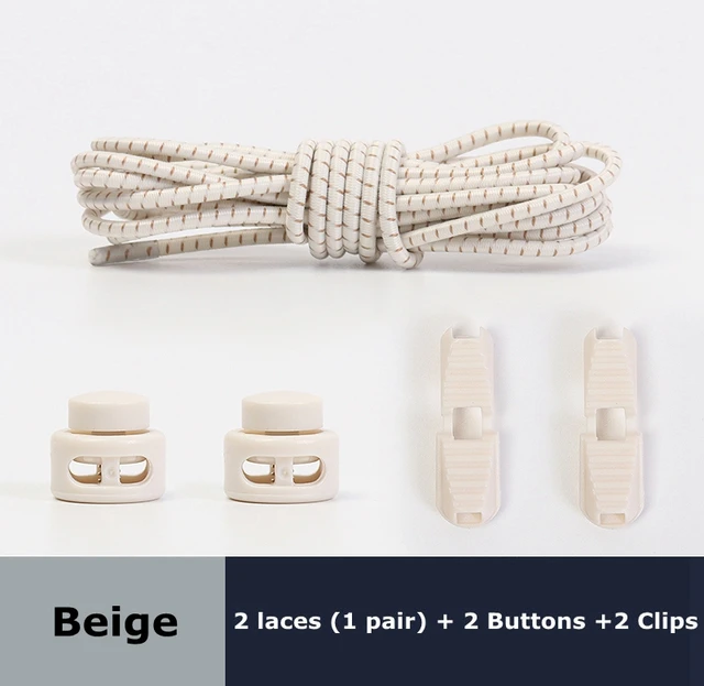 1Pair Colored Dots Round Shoelaces Elastic Plastic Lock Hiking Sports No Tie Shoelace Adult Children Shoe Accessories Lazy Lace Beige