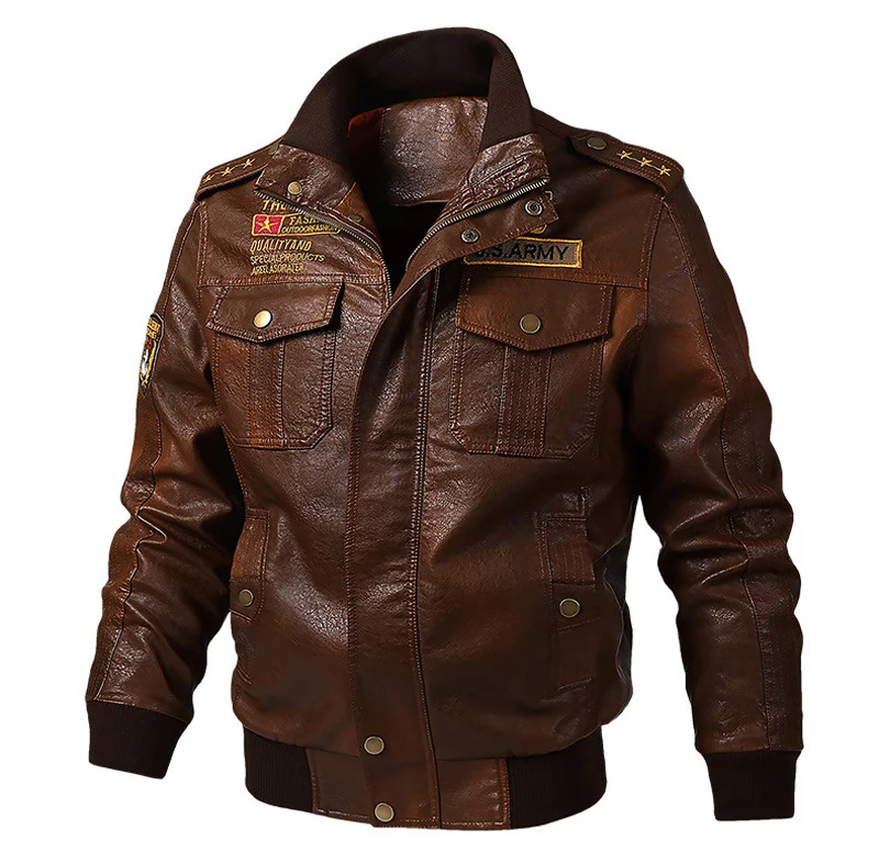 SX02-Brown Брендовая мотоциклетная кожаная верхняя одежда мужская куртка 5XL 6XL мужские Куртки из искусственной кожи jaqueta de couro masculina мужские кожаные байкерские куртки - Цвет: SX02-Brown
