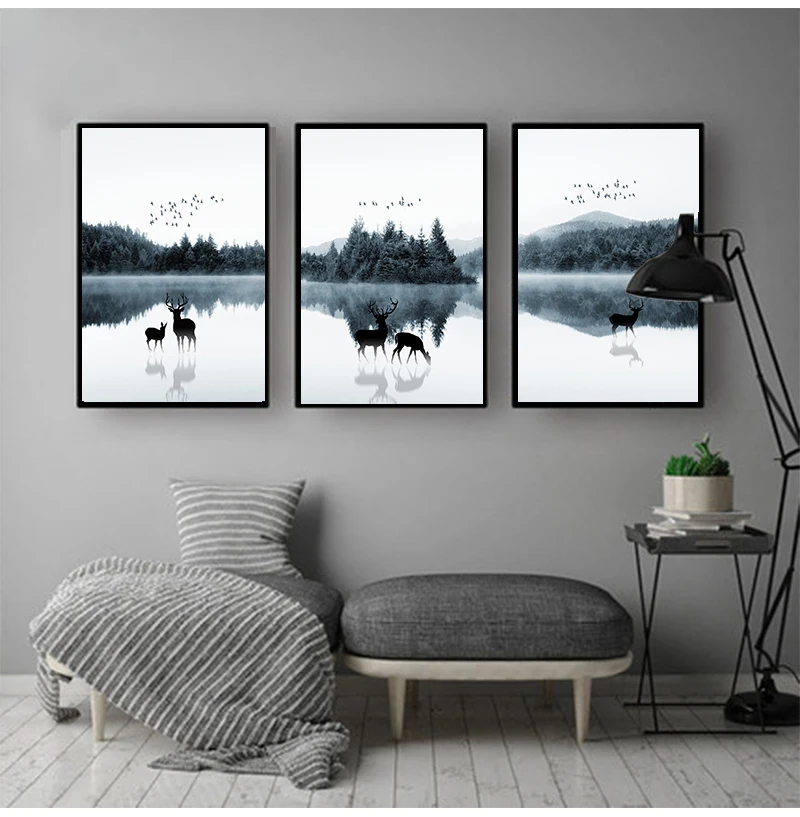 Decoration Animal Deer Family Forest Lanscape Picture for Living Room Home Office Decor 2-34 Canvas Poster Print Painting Nordic