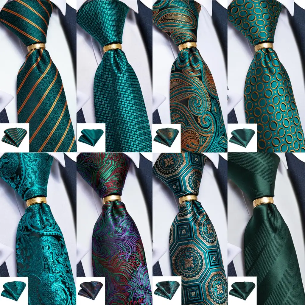DiBanGu Silk Floral Ties For Men Woven Paisley Necktie And Tie Clip Handkerchief Cufflinks Set For