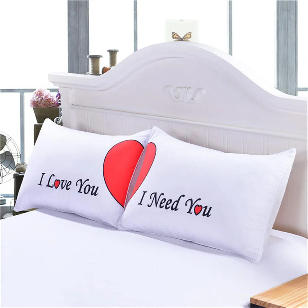 50X90CM Set of 2 LOVE Cute Pillow Cases Red Heart Together Pillowcase Super Soft Pillow Cover for Wedding Valentine's Gift