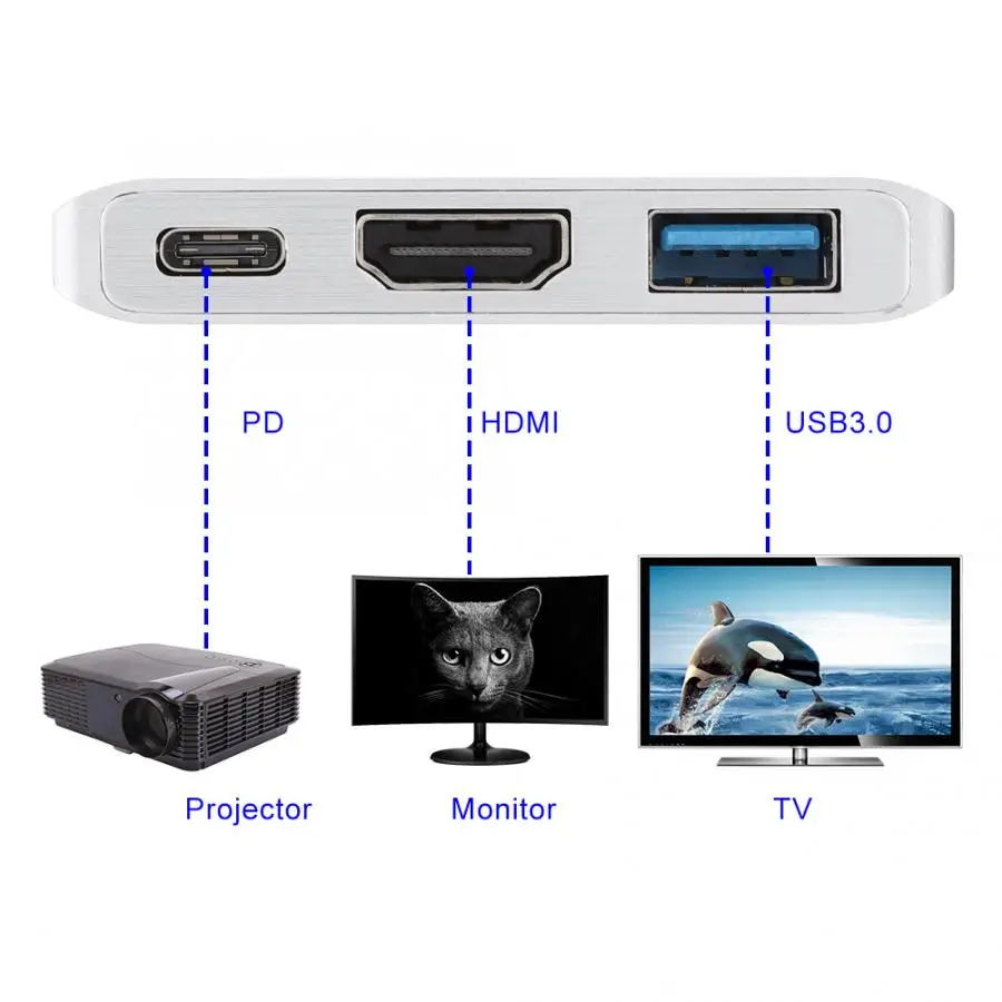 Тип с разъемами типа C и HDMI/USB3.0/PD 3-в-1 4K видео конвертер адаптер Hub