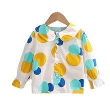 Chemise d'automne en coton pour bébés filles, vêtements à la mode, dessin animé, motifs à pois, vêtements décontractés pour enfants en bas âge, nouvelle collection printemps
