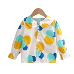 Nova moda infantil para primavera, roupas com desenho para bebês meninas, camisa de algodão com bolinhas para crianças e bebês, roupas casuais