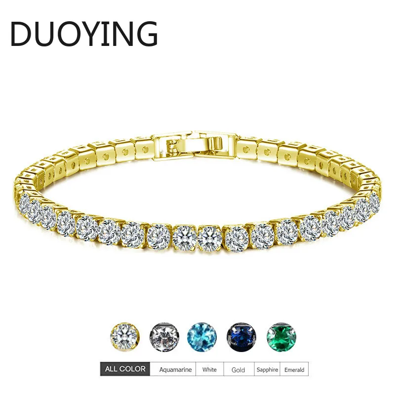Модный Теннисный браслет из кубического циркония для женщин и девочек, белое золото/зеленый/синий покрытый фианитом браслеты/Кристальные подарочные браслеты