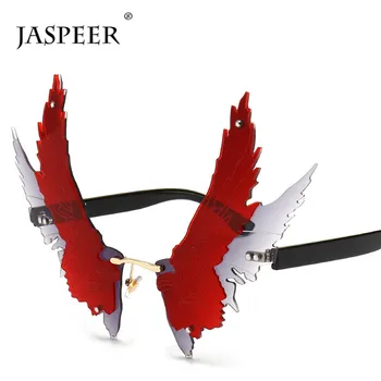 

JASPEER Oversized Steampunk Sunglasses Men Eagle Shape Punk Rimless Sun Glasses Women Mirror UV400 Driving Sunglasses Eyewear