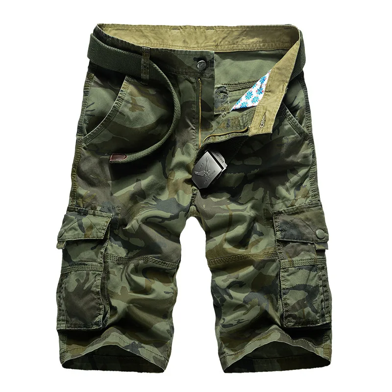 

Camouflage Military Cargo Shorts Men Casual Many Pockets Army Tactical Short Pants Breathable Loose Knee Length Cotton Shorts