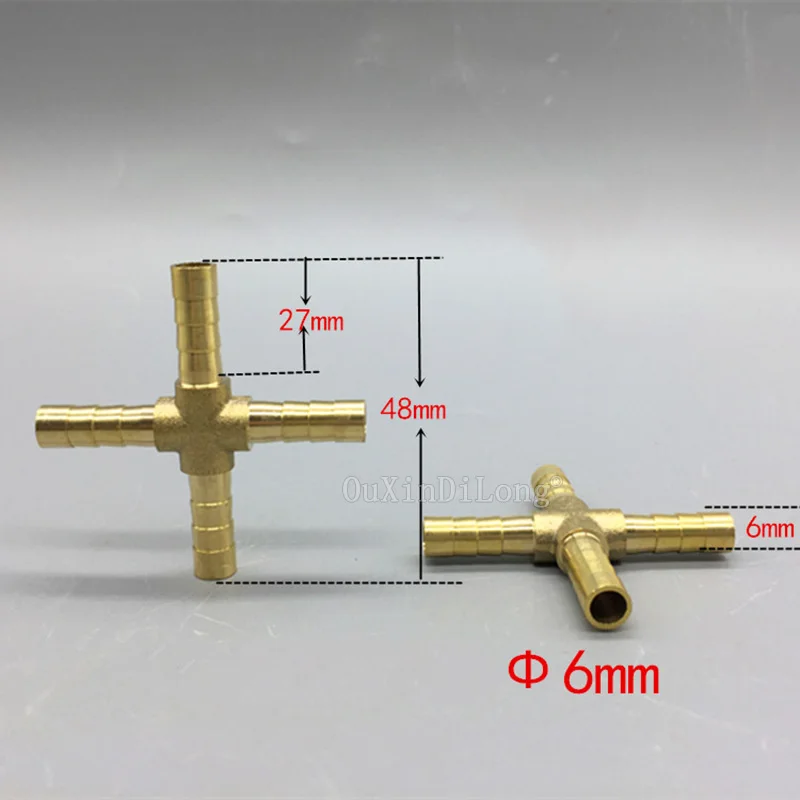 10PCS+ way Brass Barb Pipe Fitting 4 Way Connector For 4mm 6mm 8mm 10mm 12mm 14mm 16mm Hose Copper Pagoda Tube Fittings JF1997