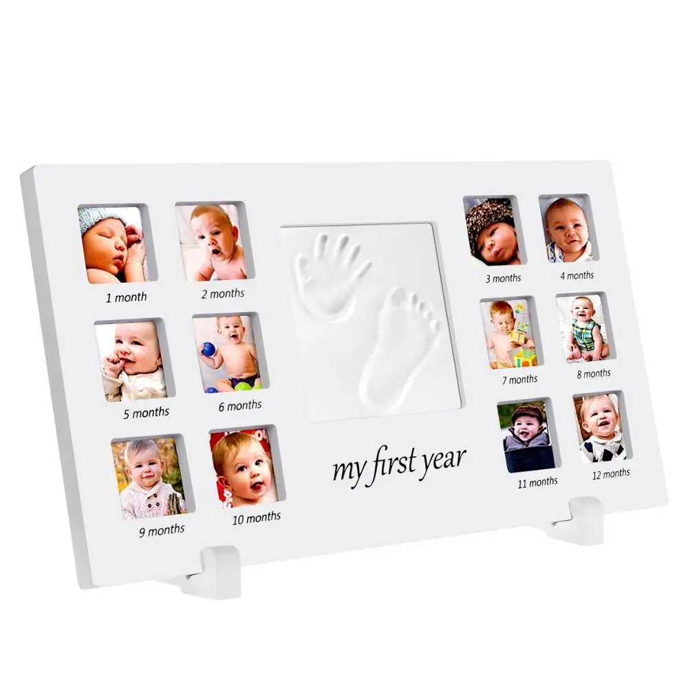 

Baby Handprint and Footprint Photo Frame Kit for Newborn Boys and Girls, Babyprints Paper and Clean Touch Ink Pad to Create Baby