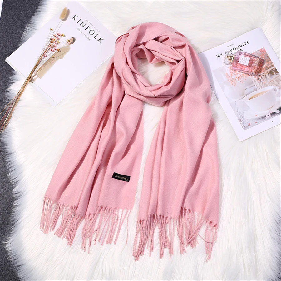 Girita Women's Scarves Autumn Winter Soft Cashmere New Solid Color Wraps Thin Long Scarf with Tassel Casual Lady Female Shawl