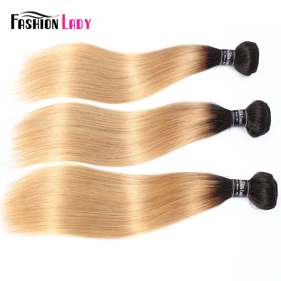 FASHION LADY Pre-Colored Brazilian Straight Hair Human Hair Weave 1B/27 Ombre Human Bundles 2/3/4 Bundle Per Pack Non-Remy