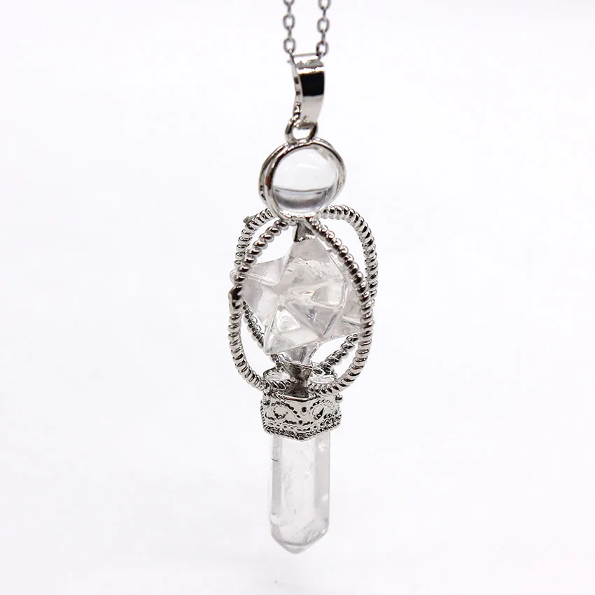 KFT Natural Stone Crystal Quartz Merkaba Meditation Chakra Sacred Reiki Hexagon Pendulum Pendant Women Men Jewelry - Image 4
