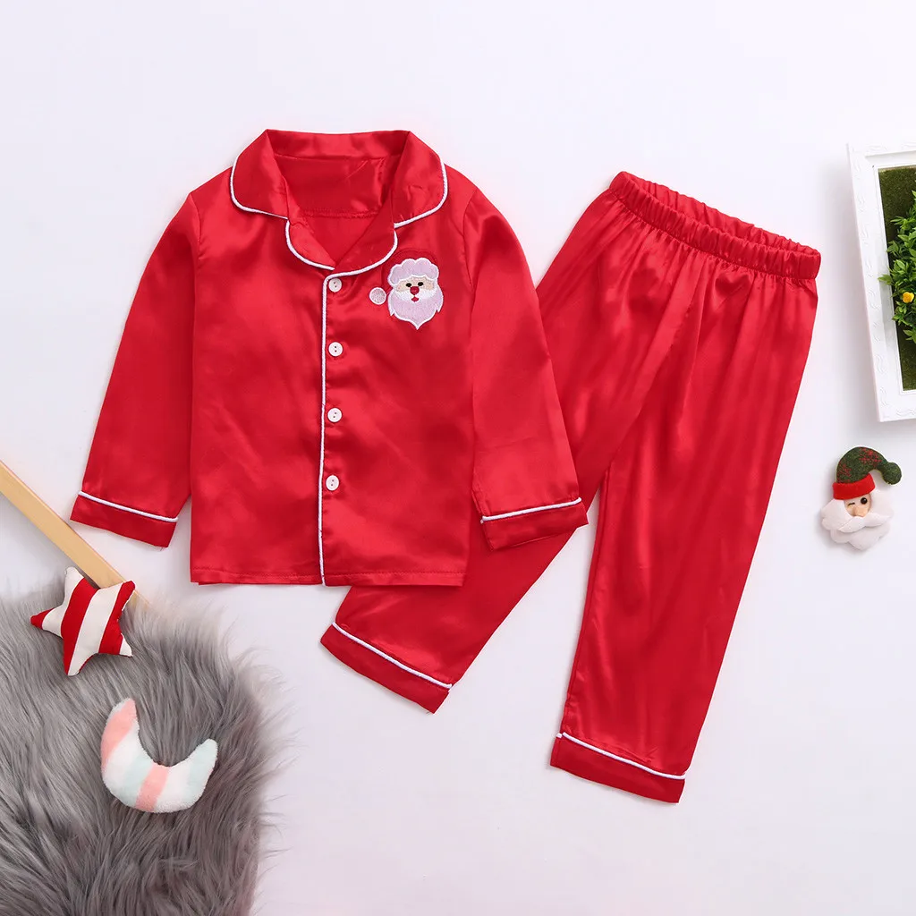 Toddler Baby Boys Girls Christmas Santa Solid Pajamas set Xmas Outfits Nightwear Sleepwear Sets kids clothes roupa infantil New