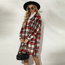 

CGC Winter Long Coat Women 2022 Casual Plaid Tweed Female Warm Wool Coat Elegant Turn Down Collar Winter Jacket Woman Clothing