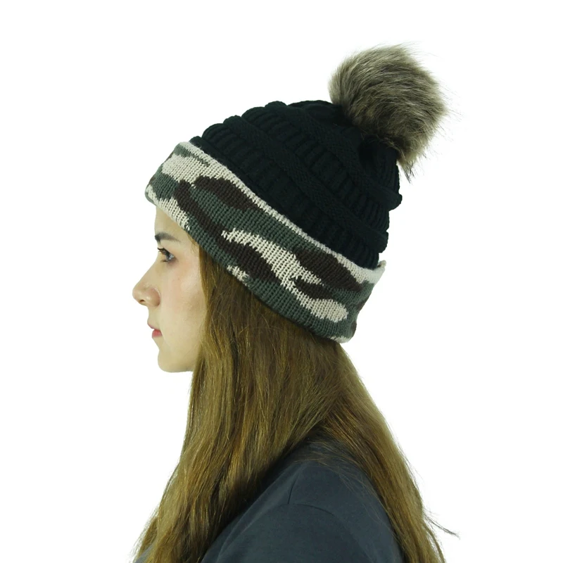 WZCX камуфляжная ОБЖИМНАЯ помпон теплая шапка модная Осенняя повседневная женская зимняя шапочка-бини шляпа