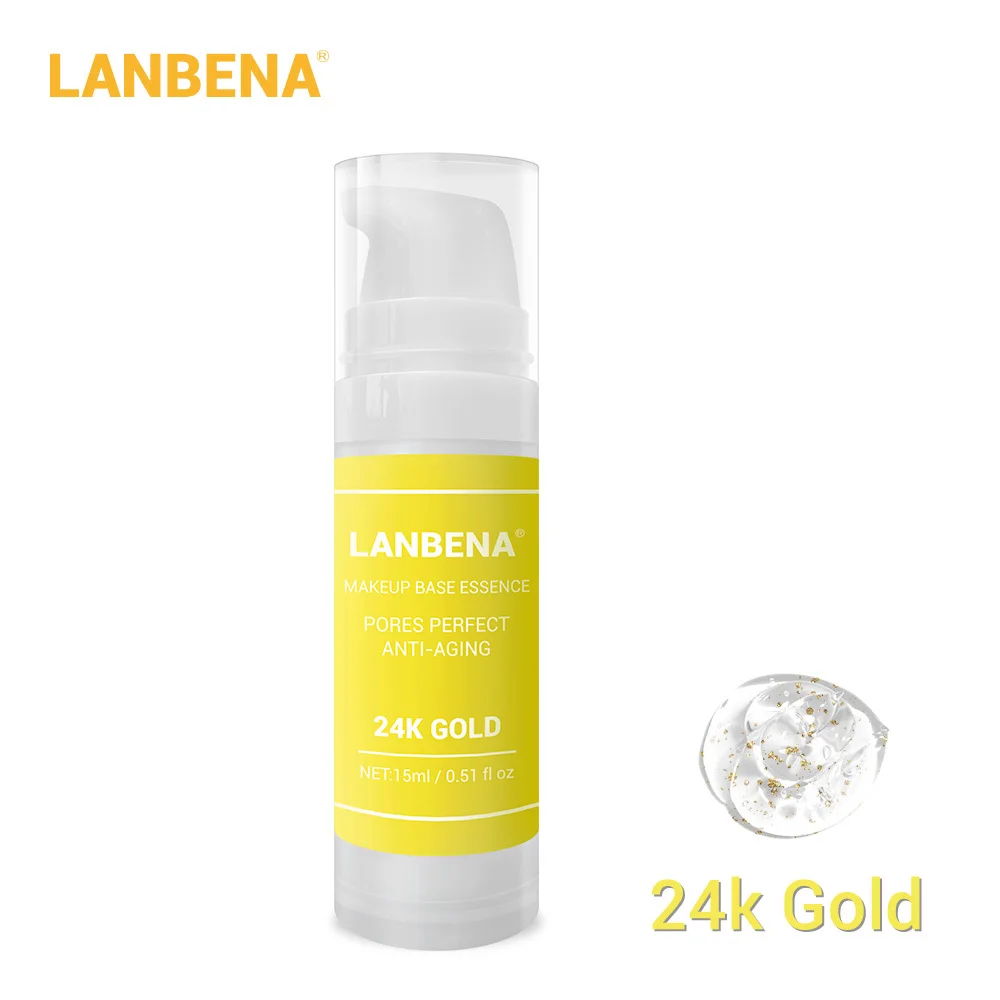 LANBENA, 24 K, Золотая основа для макияжа, эссенция, Праймер, сыворотка для лица, сужающая поры, водостойкий крем для лица с масляным контролем, осветляющая основа, 15 мл - Цвет: 24K Gold