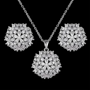 

Fateama Simple necklace and Earring Jewelry Set irregular water drop zircon combination Flower Pendant popular jewelry best gift