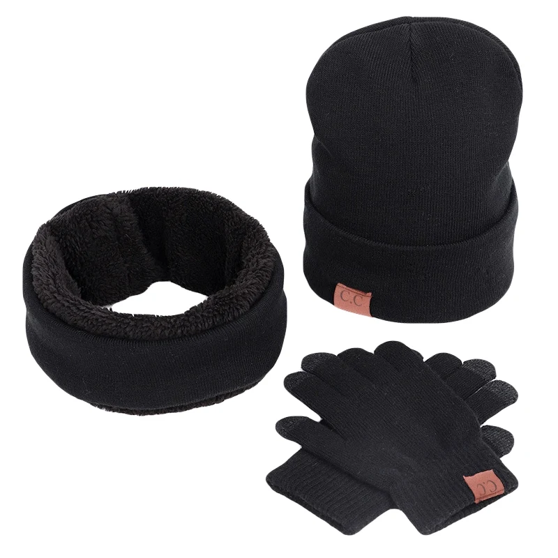 3 шт./компл. зимняя шапочка мешковатая шапка шарф шарфы-кольца перчатки набор теплый комплект одежды - Цвет: B