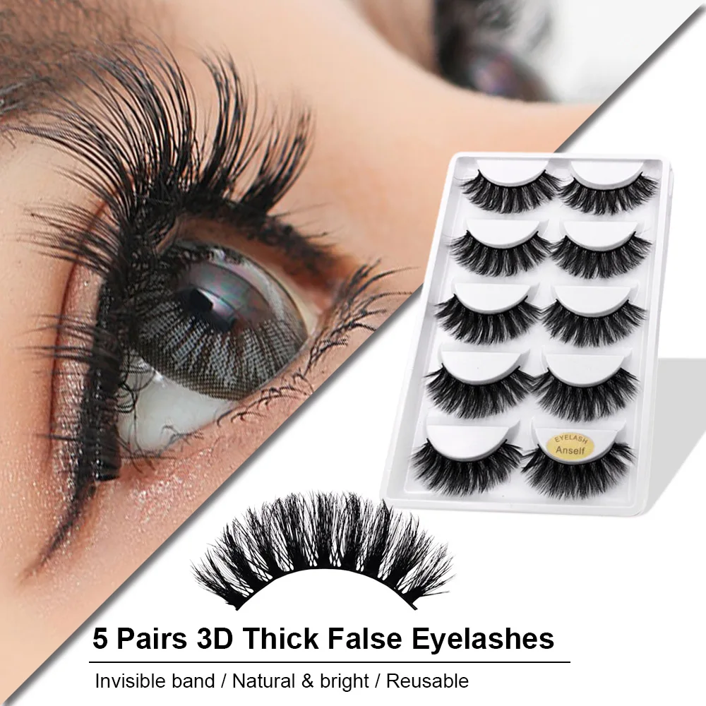 

5 Pairs 3D False Lashes Fake Eyelashes Invisible Band Natural Long Thick Crisscross Black Eyelash Full Strip Reusable