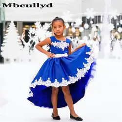 Mbcullyd/Пышное Платье с голубыми цветами для девочек 2019 г., пышные платья для девочек с аппликацией, кружевное платье для причастия