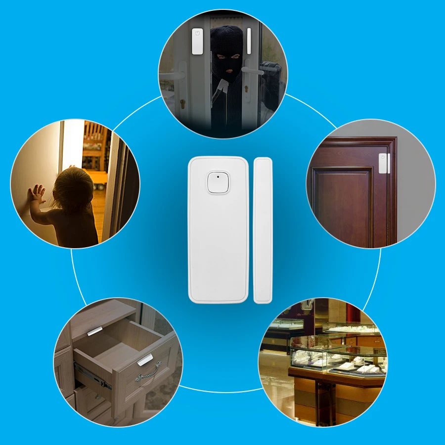 Wireless WiFi Door Window Sensor Detector Home Security Door Alarm System Amazon Alexa Compatible Smart Life Tuya App Control