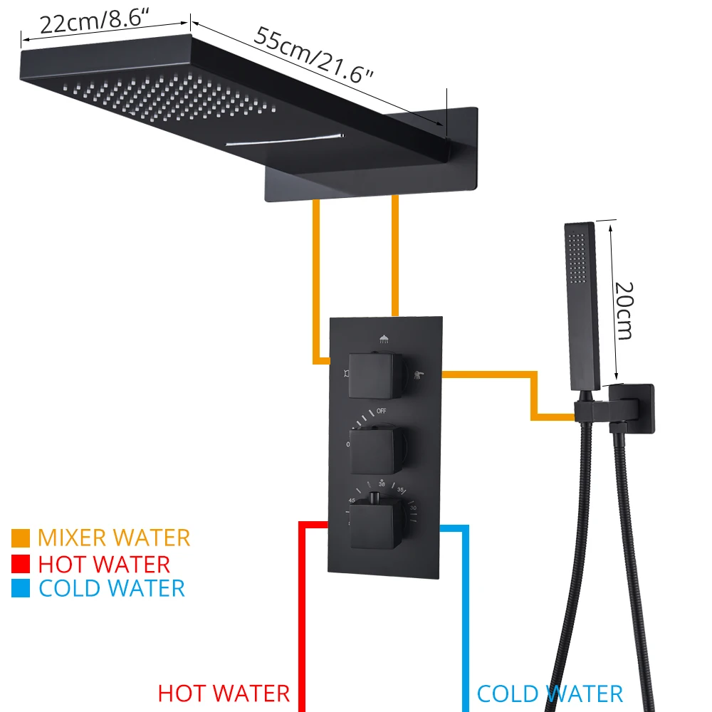 Luxury Waterfall Rainfall Shower Faucet Thermostat Valve Mixers Wall Mounted Thermostatic Shower Handshower Bathroom Faucet bathroom faucet bathroom shower faucet set thermostatic mixing valve