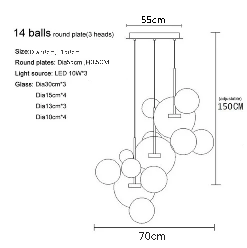 14 balls round base Постмодерн минималистичный молекулярный скандинавский подвесной светильник Итальянский дизайнер креативный стеклянный шар Ресторан подвесные лампы - Цвет корпуса: 14 balls round base
