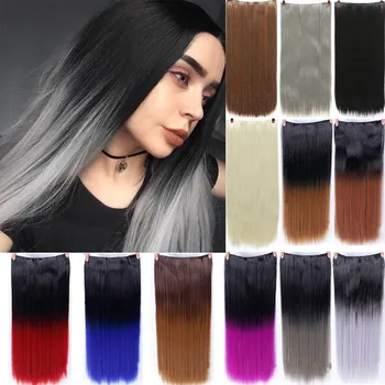 

DIANQI synthetic hair extension with 5 clips 24 "long straight natural fake hair fiber heat resistant hairpieces for women