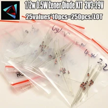 1 Вт туннельный Диод комплект 3,3 V-29В 25 значения или 25valuesX10Pieces Ассорти Ассортимент Набор электронный компонент diy kit DO-41 1N47