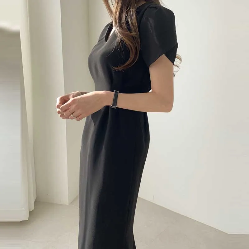 One-Piece New Female Summer Dress 2020 Korean Office Elegance Long Dress Women French Slim Waist V-Neck Party Holiday Dresses